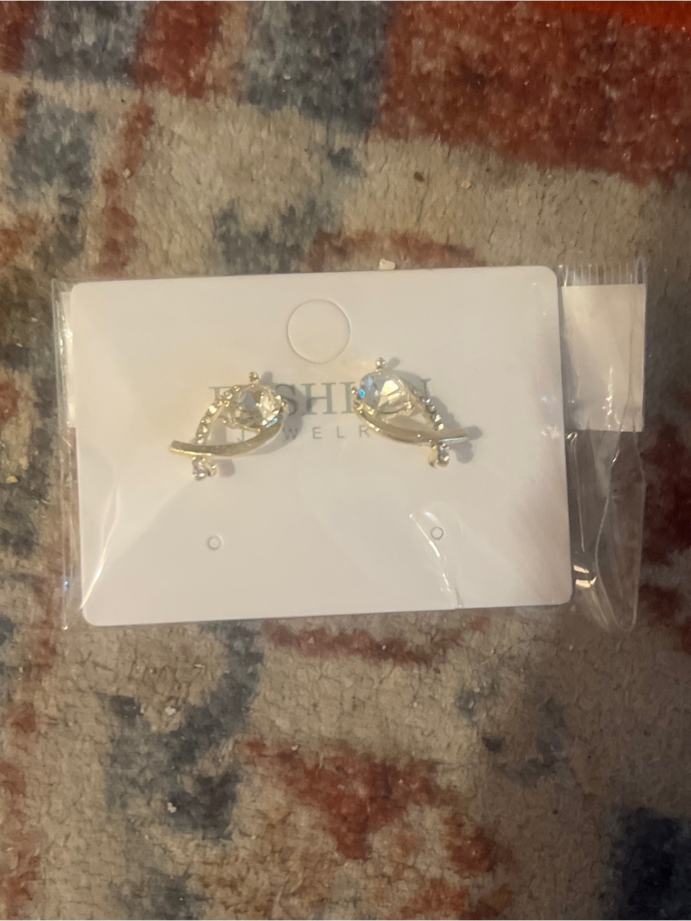 Gold-Tone Crystal Leaf Stud Earrings